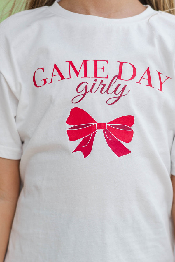 Girls: Gameday Girly Red Bow Graphic Tee