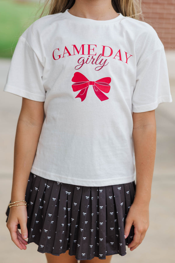 Girls: Gameday Girly Red Bow Graphic Tee