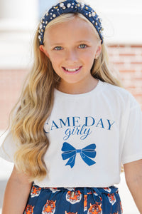Girls: Gameday Girly Navy Bow Graphic Tee