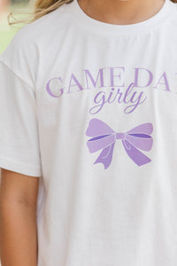 Girls: Gameday Girly Purple Bow Graphic Tee