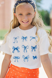 Girls: In My Girly Era Navy Bow Graphic Tee