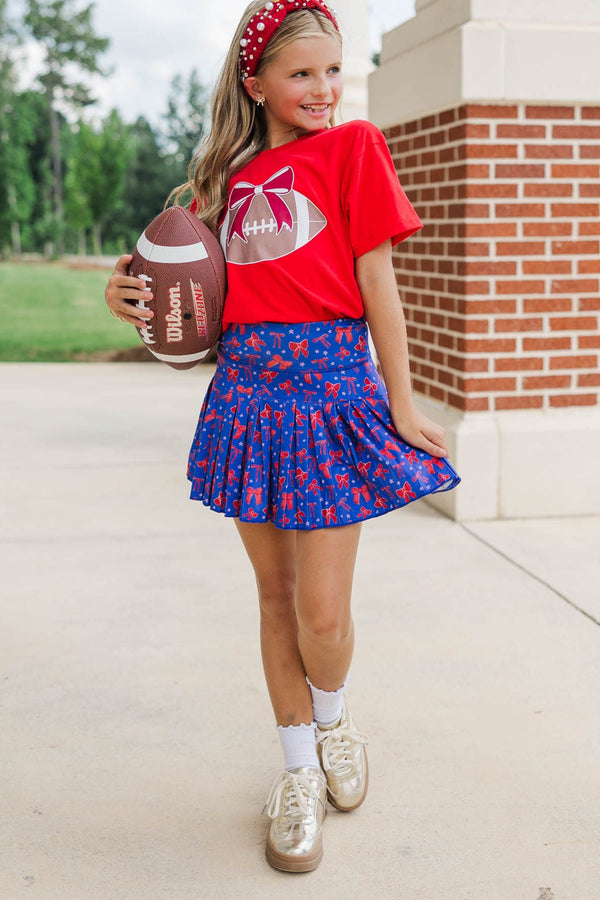 Girls: Football Bow Red Graphic Tee