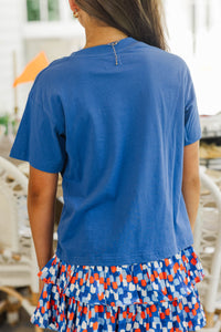 Girls: Football Bow Royal Blue Graphic Tee
