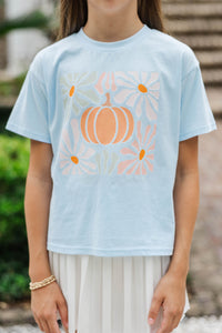Girls: Pumpkin Pop Floral Light Blue Graphic Tee