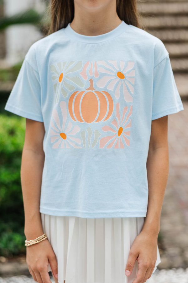 Girls: Pumpkin Pop Floral Light Blue Graphic Tee