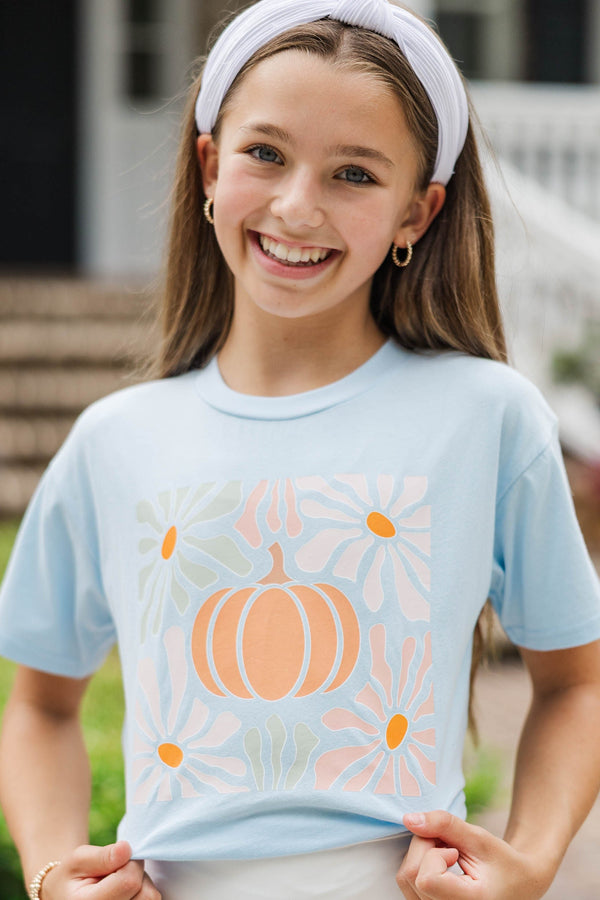Girls: Pumpkin Pop Floral Light Blue Graphic Tee