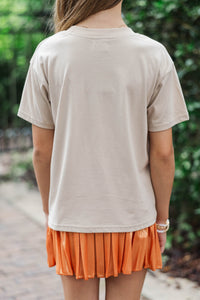 Girls: Gingham Bow Taupe Brown Graphic Tee