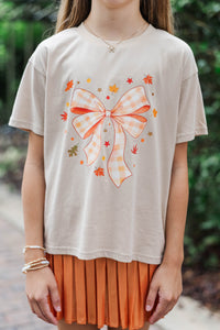 Girls: Gingham Bow Taupe Brown Graphic Tee