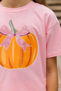Girls: True Spirited Pumpkin Bow Blush Graphic Tee