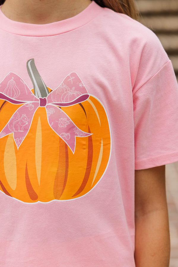Girls: True Spirited Pumpkin Bow Blush Graphic Tee