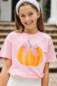 Girls: True Spirited Pumpkin Bow Blush Graphic Tee