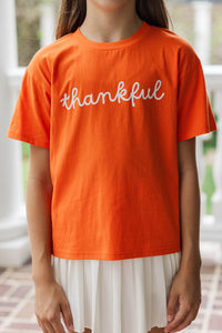 Girls: Thankful Orange Script Graphic Tee