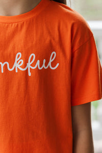 Girls: Thankful Orange Script Graphic Tee