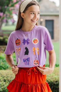 Girls: Spooky Cute Lavender Graphic Tee