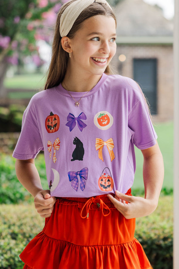 Girls: Spooky Cute Lavender Graphic Tee