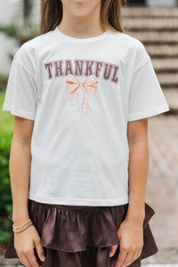 Girls: Thankful Block White Graphic Tee