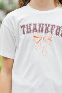 Girls: Thankful Block White Graphic Tee