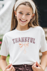 Girls: Thankful Block White Graphic Tee