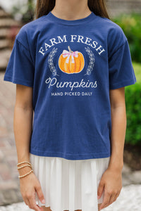 Girls: Farm Fresh Pumpkins Navy Graphic Tee