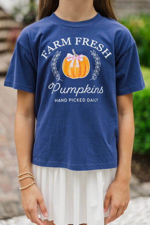 Girls: Farm Fresh Pumpkins Navy Graphic Tee