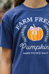 Girls: Farm Fresh Pumpkins Navy Graphic Tee