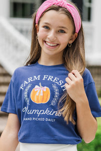 Girls: Farm Fresh Pumpkins Navy Graphic Tee