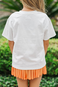 Girls: Pumpkins & Flower Smiley White Graphic Tee