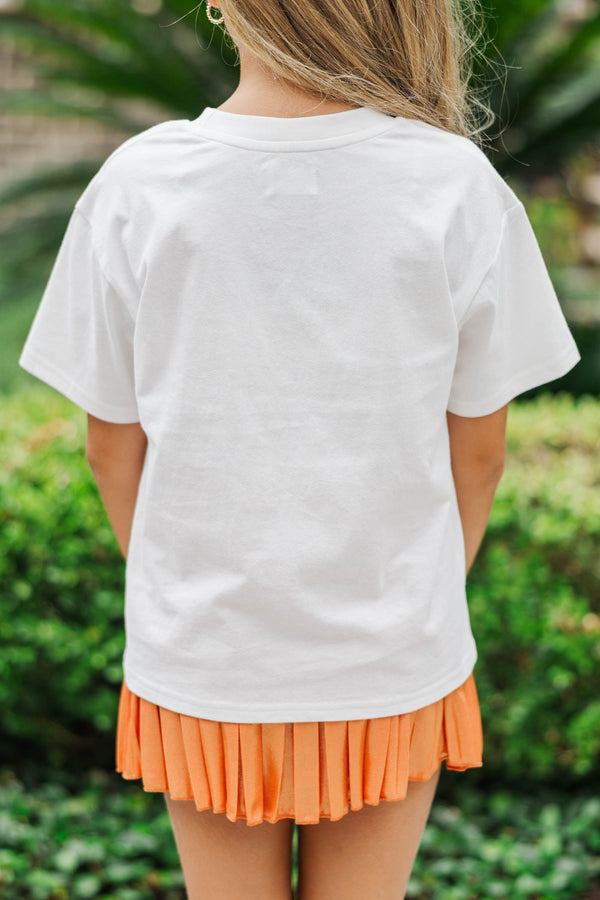 Girls: Pumpkins & Flower Smiley White Graphic Tee