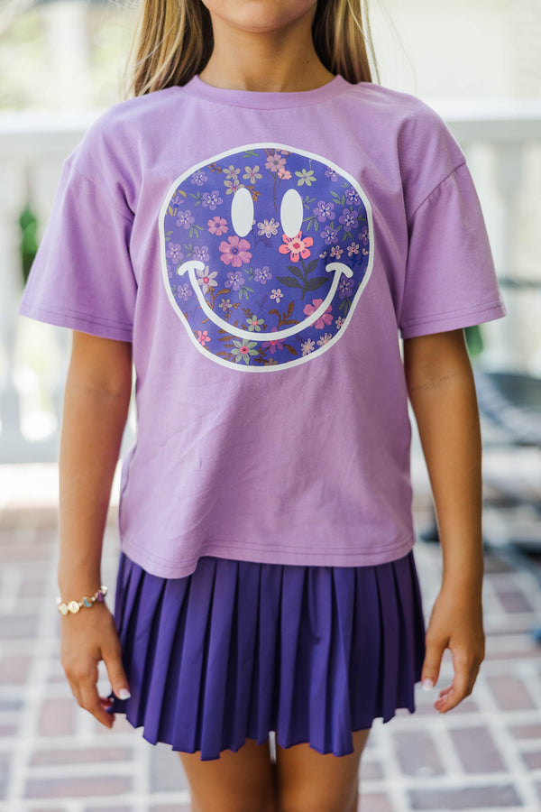 Girls: Smiley Floral Lavender Graphic Tee