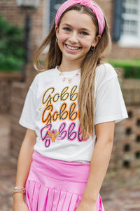 Girls: Gobble Gobble Gobble White Graphic Tee