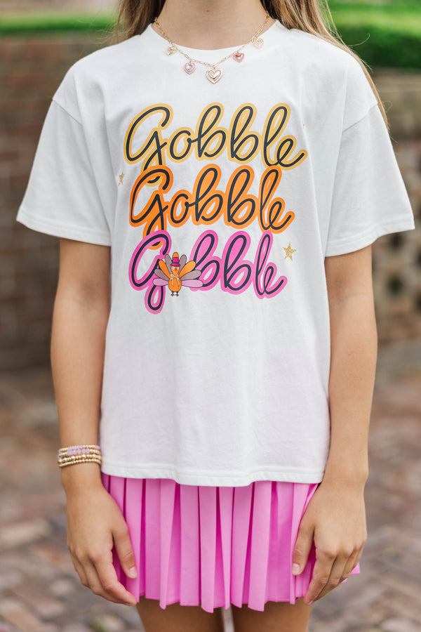 Girls: Gobble Gobble Gobble White Graphic Tee