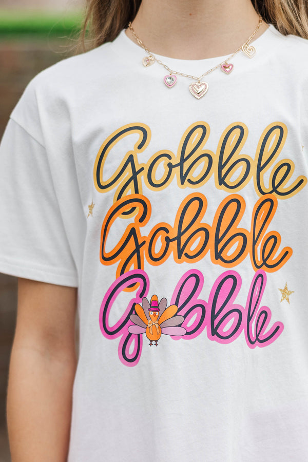 Girls: Gobble Gobble Gobble White Graphic Tee