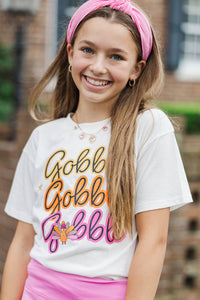 Girls: Gobble Gobble Gobble White Graphic Tee