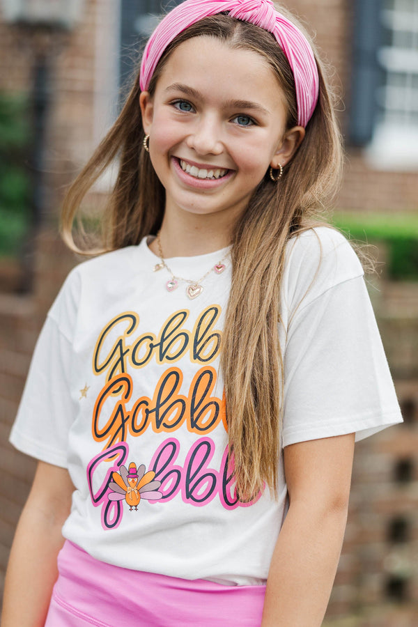 Girls: Gobble Gobble Gobble White Graphic Tee