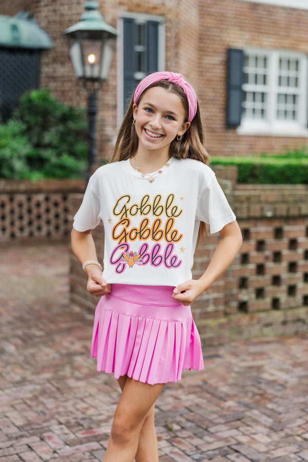 Girls: Gobble Gobble Gobble White Graphic Tee