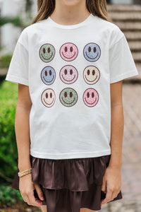 Girls: Good Mood Club Leopard Smiles White Graphic Tee