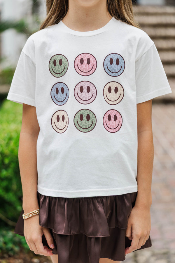 Girls: Good Mood Club Leopard Smiles White Graphic Tee