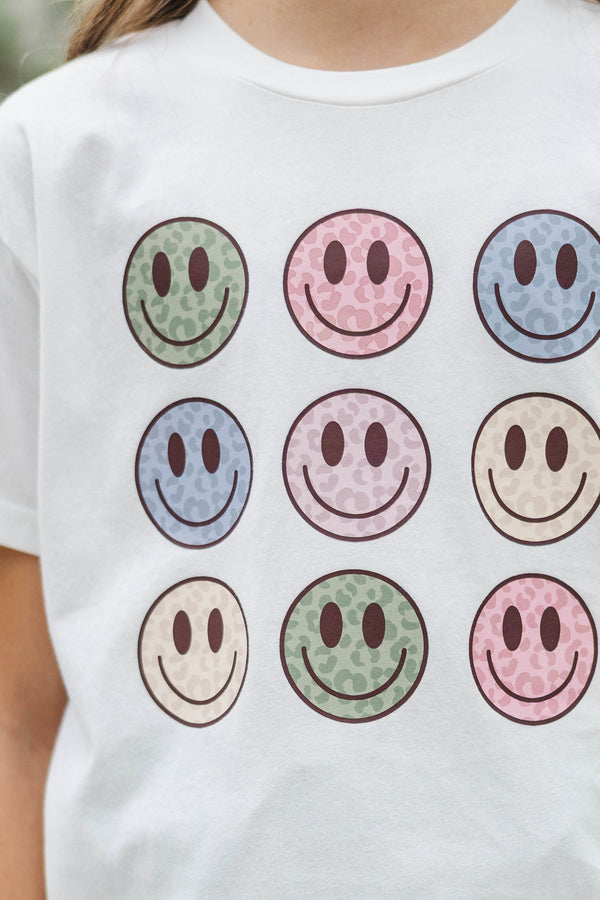 Girls: Good Mood Club Leopard Smiles White Graphic Tee