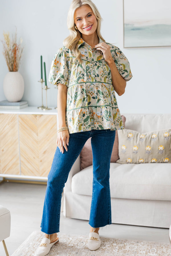 NURSING COLLECTION: Giving Your All Taupe Floral Blouse