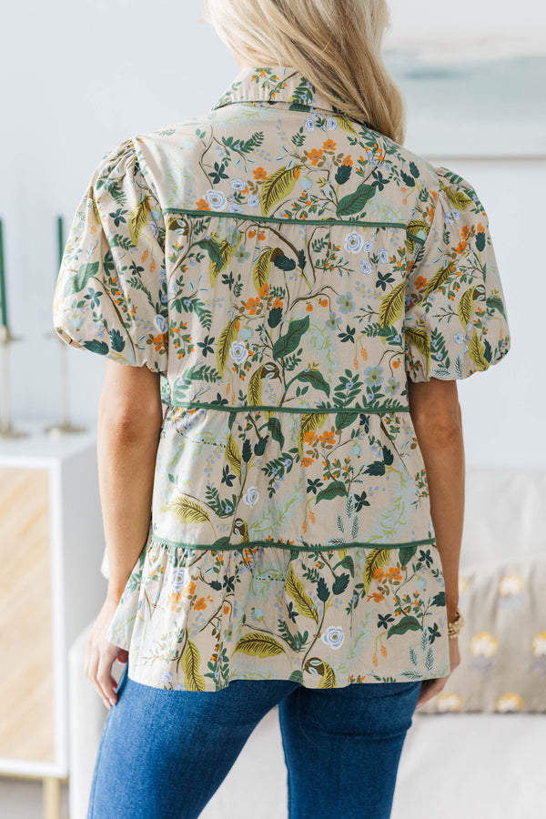 NURSING COLLECTION: Giving Your All Taupe Floral Blouse