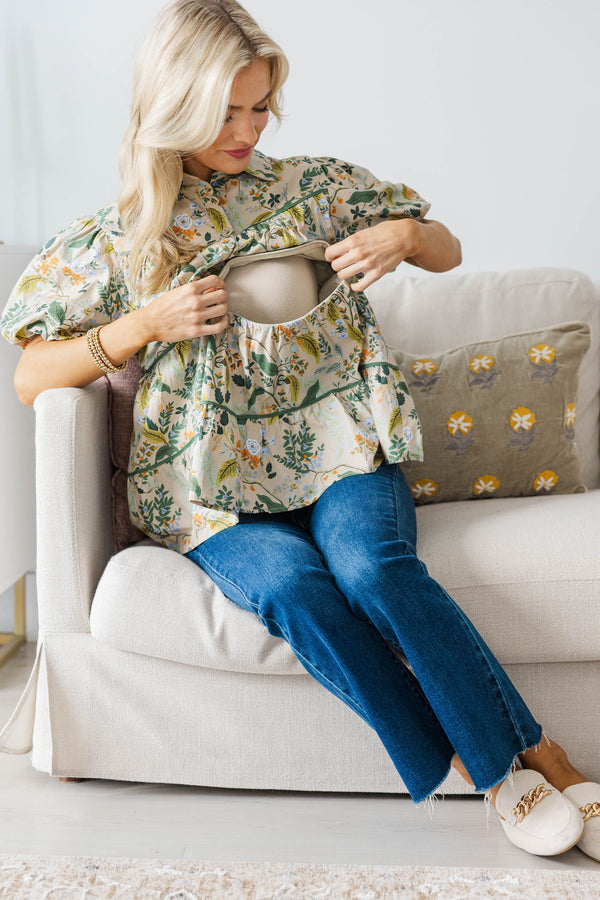 NURSING COLLECTION: Giving Your All Taupe Floral Blouse