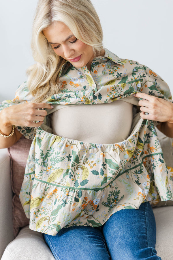 NURSING COLLECTION: Giving Your All Taupe Floral Blouse