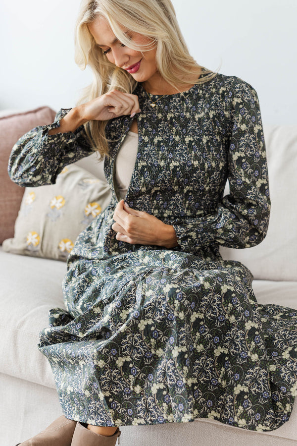 NURSING COLLECTION: Best Day Olive Toile Midi Dress
