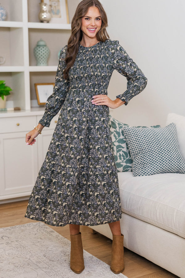 NURSING COLLECTION: Best Day Olive Toile Midi Dress