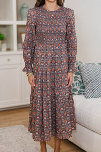 NURSING COLLECTION: Best Day Brown Abstract Midi Dress