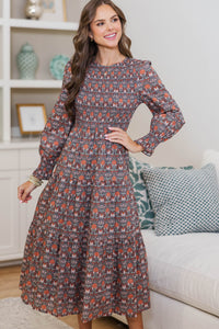 NURSING COLLECTION: Best Day Brown Abstract Midi Dress