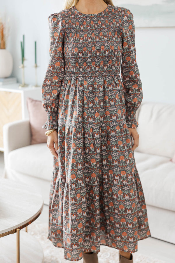 NURSING COLLECTION: Best Day Brown Abstract Midi Dress