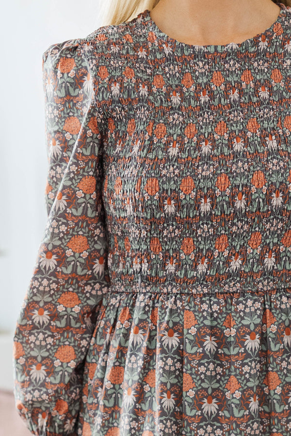 NURSING COLLECTION: Best Day Brown Abstract Midi Dress