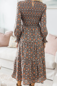 NURSING COLLECTION: Best Day Brown Abstract Midi Dress