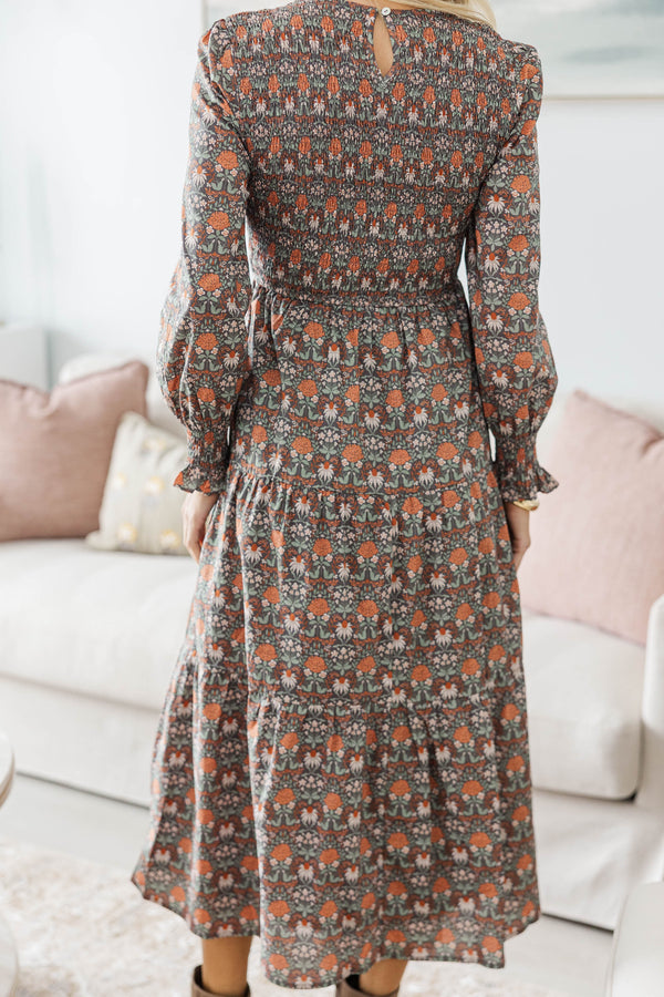 NURSING COLLECTION: Best Day Brown Abstract Midi Dress